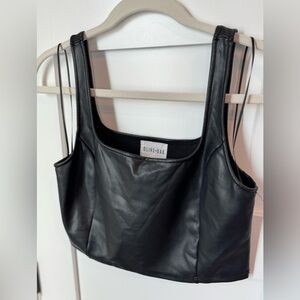 Olive & Oak Black Women's Faux Leather Crop Top size medium